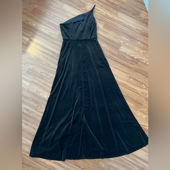 AFTER SIX 1556 ONE-SHOULDER VELVET MAXI DRESS POCKETS BLACK NWT - Picture 12 of 16